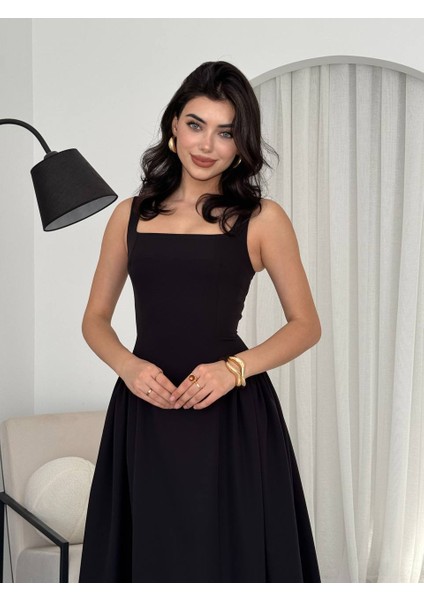 Modestrıa Siyah Kare Yaka Kolsuz A Kesim Elbise