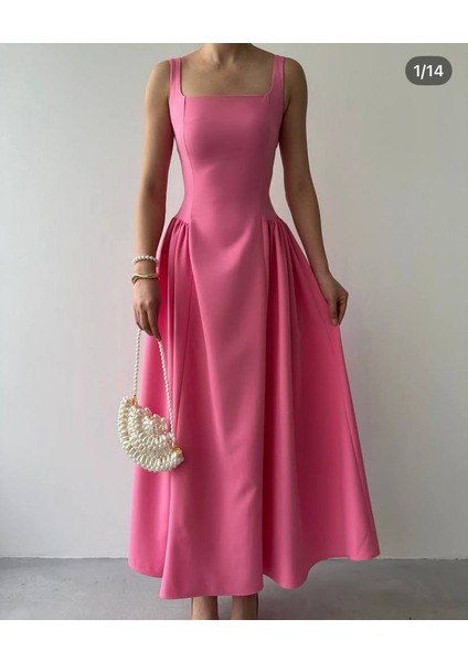 Modestrıa Siyah Kare Yaka Kolsuz A Kesim Elbise