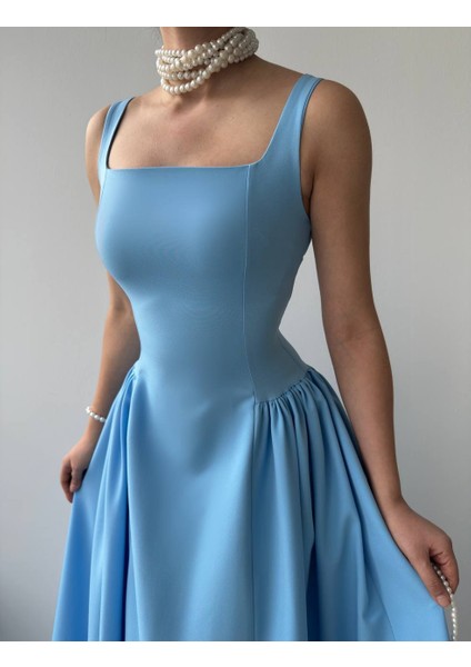 Modestrıa Siyah Kare Yaka Kolsuz A Kesim Elbise