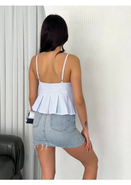 Askılı Dekolte Detaylı Crop - Açık Mavi fırsatları