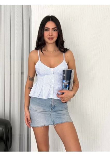 Askılı Dekolte Detaylı Crop - Açık Mavi indirimleri