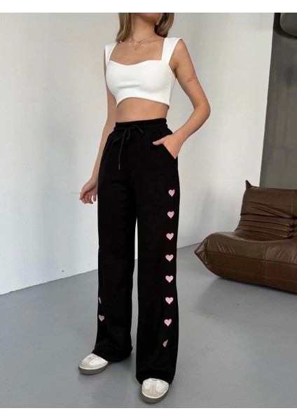 Osy Modal Yumuşak Dokulu Kumaş Nakış Işlemeli Rahat Bol Paça Eşofman Pantalon - Siyah fırsatları