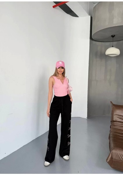 Osy Modal Yumuşak Dokulu Kumaş Nakış Işlemeli Rahat Bol Paça Eşofman Pantalon - Siyah modelleri