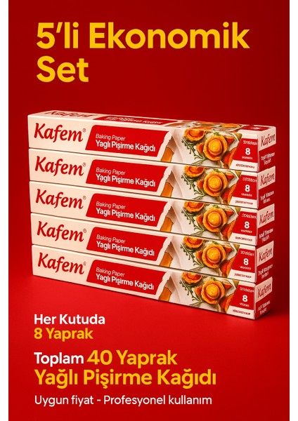 Kesilmiş Yağlı Pişirme Kağıdı - Fırın Kağıdı - 8 Yaprak- 5'li Kutu Set
