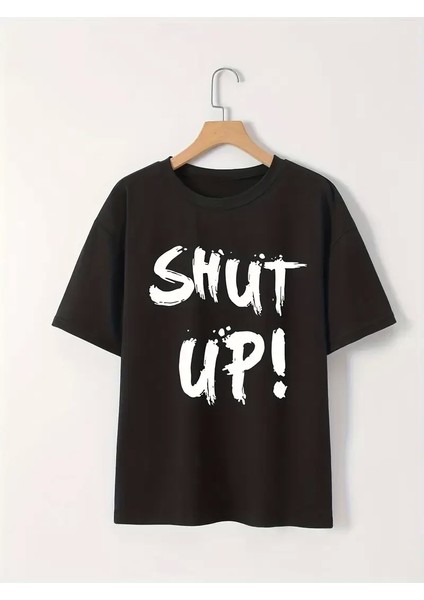 20/1 Penye Compack Baskılı Oversize Bisiklet Yaka M Kısa Kol Yazlık T-Shirt - Siyah