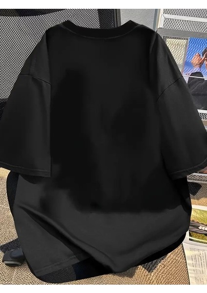 20/1 Penye Compack Baskılı Oversize Bisiklet Yaka Kısa Kol Yazlık T-Shirt - Siyah fiyatları