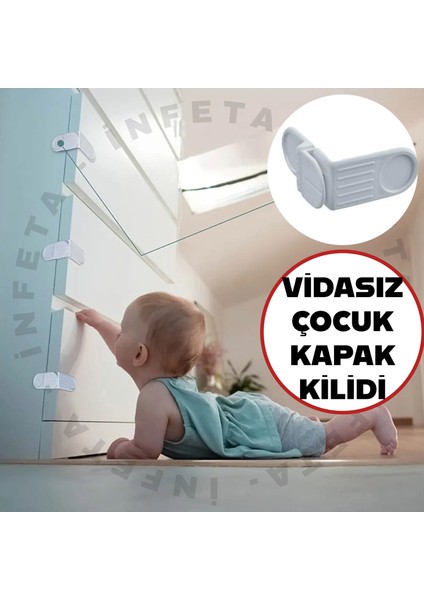 Bebek Çocuk Kapak Güvenlik Kilidi-Kendinden Yapışkanlı Çekmece Dolap Kapak Açma Önleyici Kilit