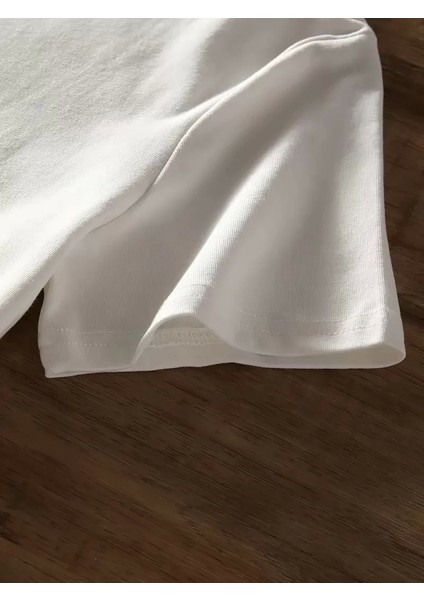 20/1 Penye Compack Baskılı Oversize Bisiklet Yaka Kısa Kol Yazlık T-Shirt - Beyaz modelleri