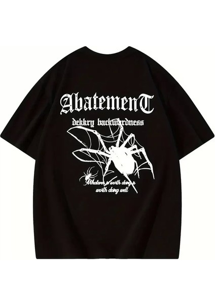 Örümcek Ağı Desenli Baskılı Oversize Bisiklet Yaka T-Shirt - Siyah modelleri