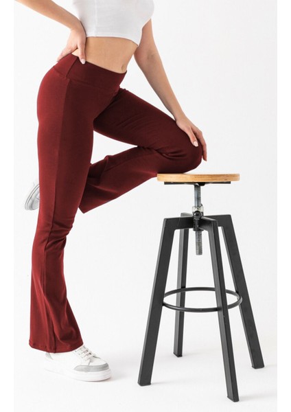 Kadın Bordo Marka Muadil Penye Örme Esnek Likralı Ispanyol Paça Tayt