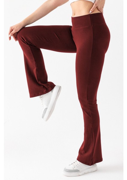 Kadın Bordo Marka Muadil Penye Örme Esnek Likralı Ispanyol Paça Tayt modelleri