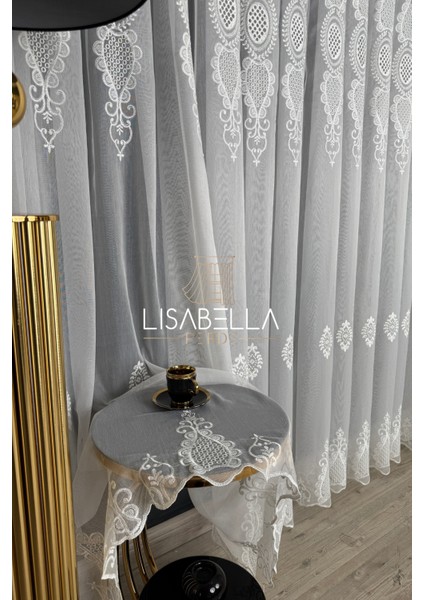 Saraylı Ttm Ağır dökümlü Kord Nakışlı Yumuşak Tül Perde Ütü Istemez (1x2.5 Pile Dikişli) fiyatları