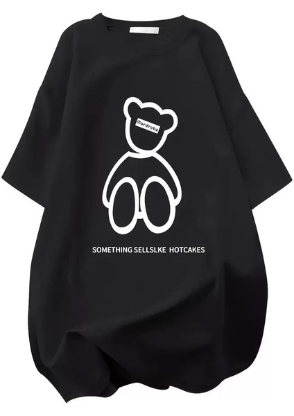 20/1 Penye Compack Ön Arka Baskılı Oversize Bisiklet Yaka T-Shirt - Siyah fiyatları