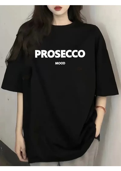 20/1 Penye Compack Baskılı Oversize Kısa Kol Bisiklet Yaka T-Shirt - Siyah