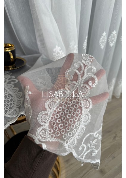 Saraylı Ttm Ağır dökümlü Kord Nakışlı Yumuşak Tül Perde Ütü Istemez (1x2.5 Pile Dikişli)