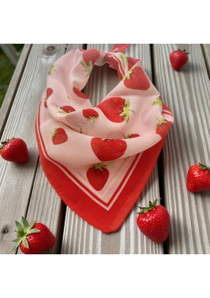 Beyaz Renk Zemin Üzerine Karpuz, Çilek ve Kiraz Desenli 3'lü %100 Koton Bandana, Saç Bandı modelleri