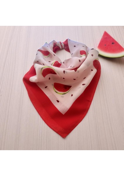 Beyaz Renk Zemin Üzerine Karpuz, Çilek ve Kiraz Desenli 3'lü %100 Koton Bandana, Saç Bandı fırsatları