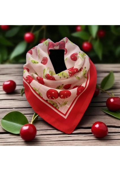 Beyaz Renk Zemin Üzerine Karpuz, Çilek ve Kiraz Desenli 3'lü %100 Koton Bandana, Saç Bandı indirimleri