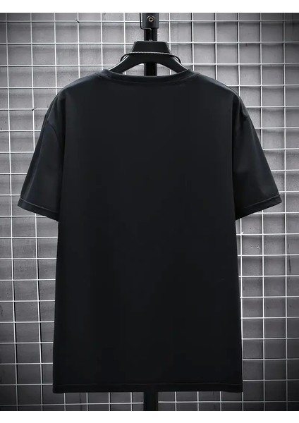 20/1 Penye Compack Futre Baskılı Oversize Kısa Kol Bisiklet Yaka T-Shirt - Siyah fiyatları