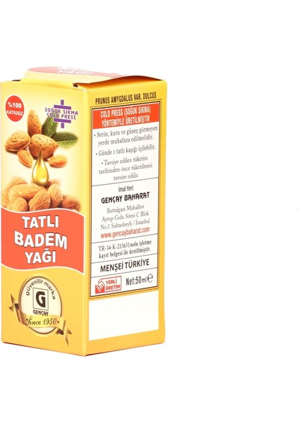 %100 Katkısız Soğuk Sıkım Tatlı Badem Yağı 50 ml modelleri