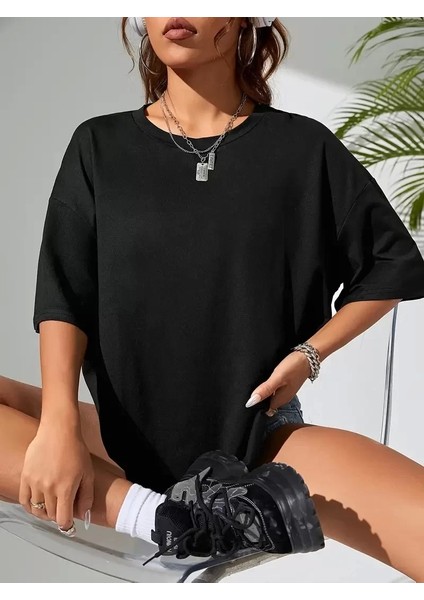 Büyük Boy Ayıcık Baskılı Bisiklet Yaka T-Shirt, Ilkbahar & Yaz Için Rahat Kısa Kollu T-Shirt, Kadın Giyim - Siyah fiyatları