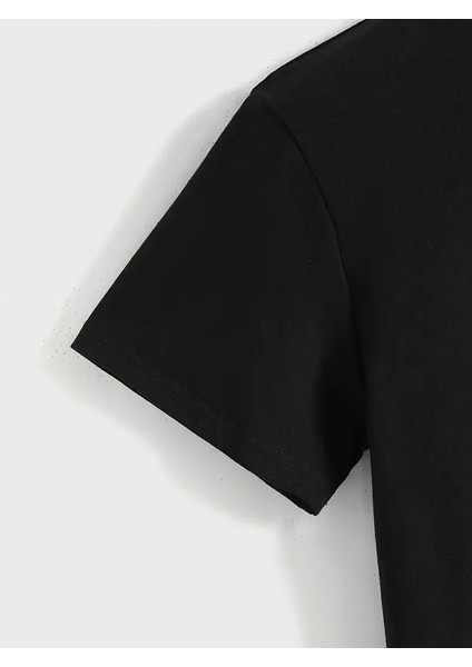 20/1 Penye Compack Baskılı Oversize Kısa Kol Bisiklet Yaka T-Shirt - Siyah fiyatları