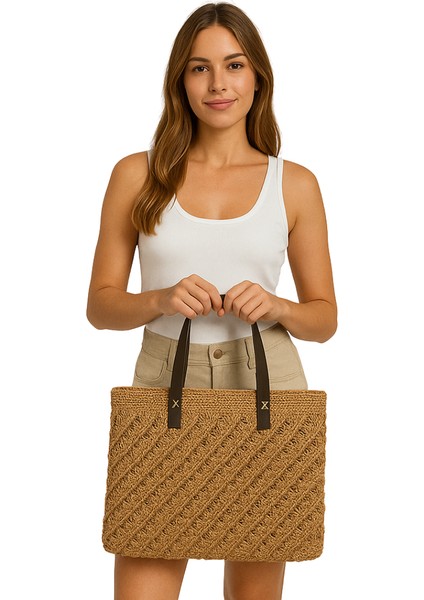 Büyük Boy Hasır Örgü Plaj Çantası