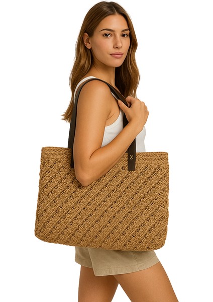 Büyük Boy Hasır Örgü Plaj Çantası modelleri
