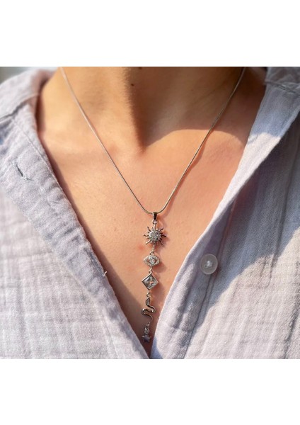 Y Kolye Güneş Yıldız Figür Detaylı Çelik Paslanmaz Zirkon Taşlı Y Kolye fırsatları
