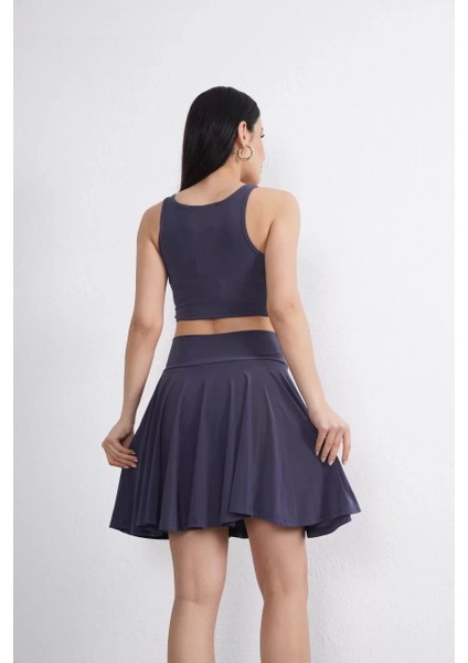 Sendy Kumaş Bisiklet Yaka Crop Şortlu Etek Ikili Takım - Antrasit indirimleri