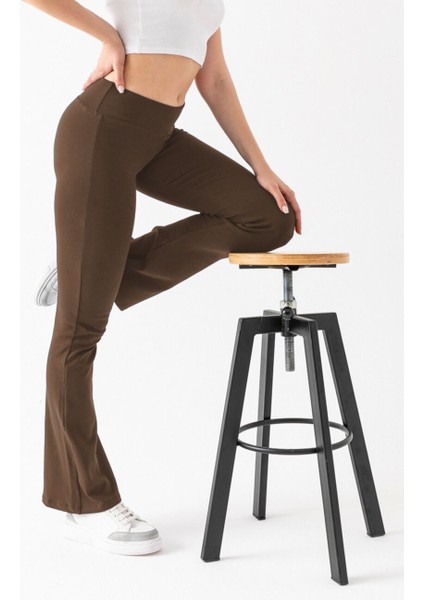 Kadın Kahverengi Marka Muadil Penye Örme Esnek Likralı Ispanyol Paça Tayt