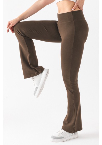 Kadın Kahverengi Marka Muadil Penye Örme Esnek Likralı Ispanyol Paça Tayt modelleri