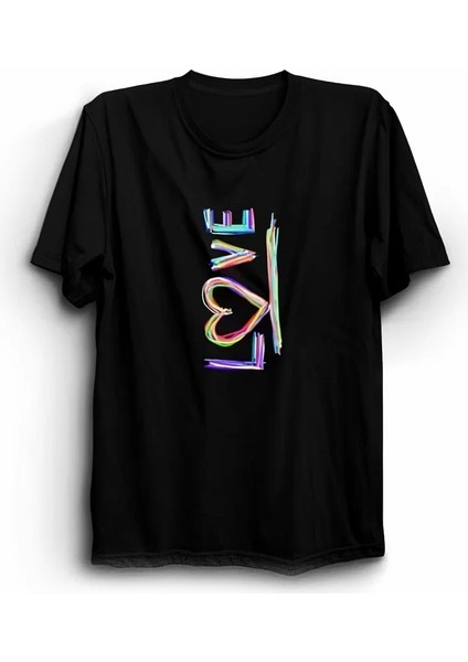 Sevgililer Günü Için Özel Tasarım Love Baskılı T-Shirt - Siyah