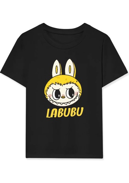 Kız Labubu Çocuk Baskılı T-Shirt - Siyah