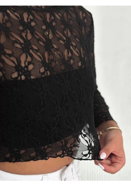 Kadın Dantel Uzun Kol Bluz- Siyah fiyatları