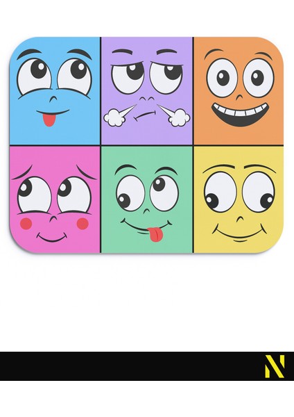 Ifadeler Emojiler Duygular Ruh Hali Temalı Renkli Ergonomik Mouse Pad - 23 cm x 19 cm - Kaydırmaz Taban Ev ve Ofis Kullanımı Için Ideal Fare Altlığı Mousepad