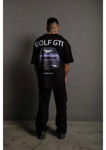 Erkek Sırt Golf Baskılı Oversize T-Shirt - Siyah fiyatları
