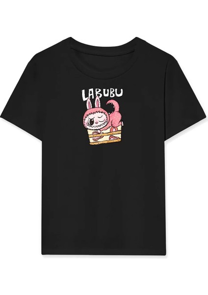 Kız Labubu Çocuk Baskılı T-Shirt - Siyah