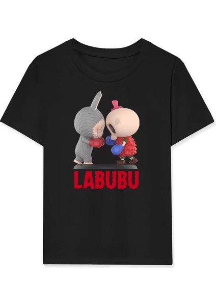 Kız Labubu Çocuk Baskılı T-Shirt - Siyah