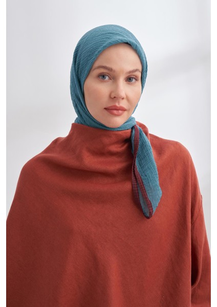 Müslin Biyeli Eşarp 3353-PETROL