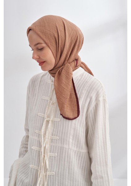 Müslin Biyeli Eşarp 3353-DEVE Tüyü