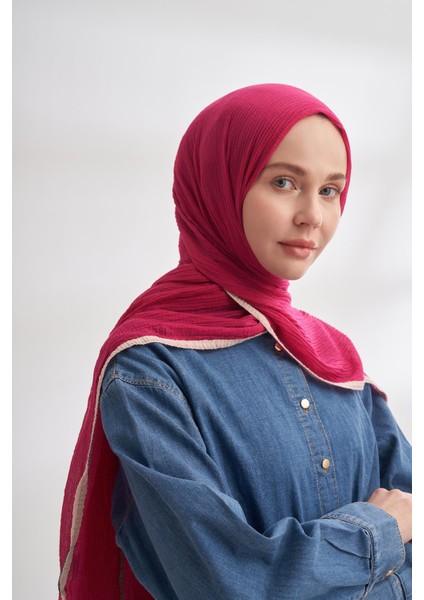 Müslin Biyeli Şal 3352-FUŞYA