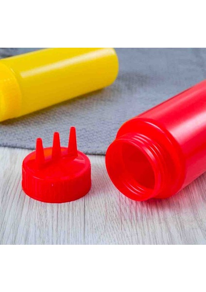 3 Adet 750 ml 3 Delikli Profesyonel Sosluk - Yaglık ( Sarı-Kırmızı-Beyaz ) fiyatları