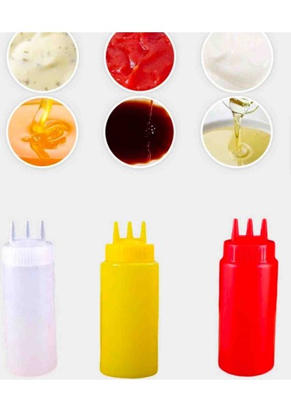 3 Adet 750 ml 3 Delikli Profesyonel Sosluk - Yaglık ( Sarı-Kırmızı-Beyaz ) modelleri