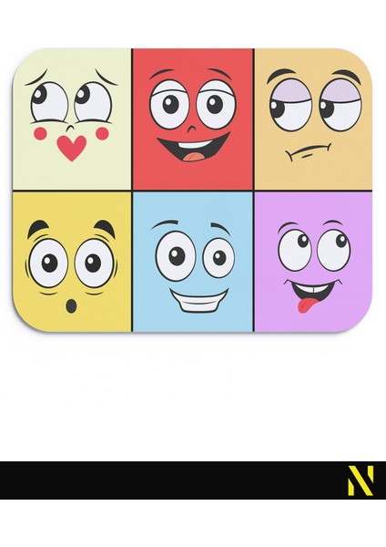 Ifadeler Emojiler Duygular Ruh Hali Temalı Renkli Ergonomik Mouse Pad - 23 cm x 19 cm - Kaydırmaz Taban Ev ve Ofis Kullanımı Için Ideal Fare Altlığı Mousepad
