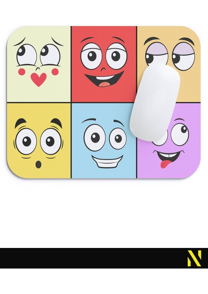Ifadeler Emojiler Duygular Ruh Hali Temalı Renkli Ergonomik Mouse Pad - 23 cm x 19 cm - Kaydırmaz Taban Ev ve Ofis Kullanımı Için Ideal Fare Altlığı Mousepad fırsatları