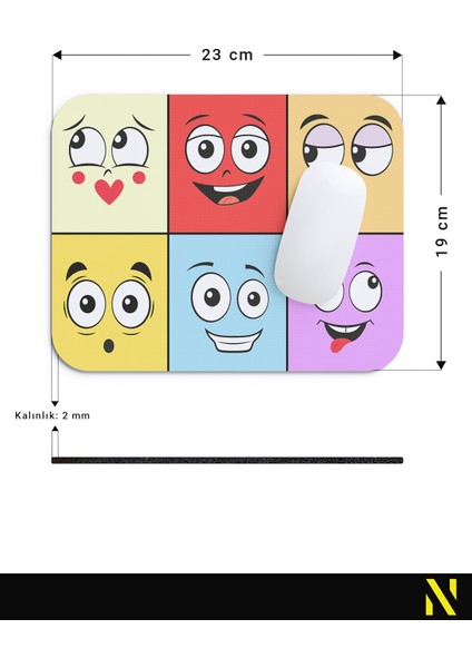 Ifadeler Emojiler Duygular Ruh Hali Temalı Renkli Ergonomik Mouse Pad - 23 cm x 19 cm - Kaydırmaz Taban Ev ve Ofis Kullanımı Için Ideal Fare Altlığı Mousepad