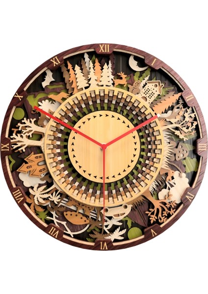 4 Mevsim Tasarımlı Katmanlı 3D Duvar Saati
