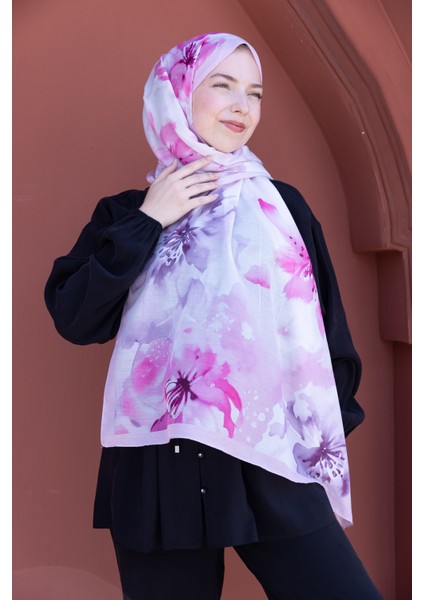 Romantik Pembe Çiçek Desenli Pamuklu Şal modelleri