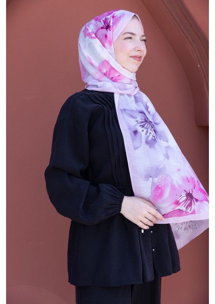 Romantik Pembe Çiçek Desenli Pamuklu Şal fırsatları